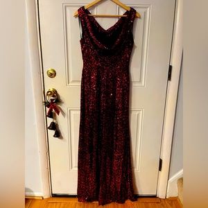 Beautiful, glamorous ruby-red sequin gown. Perfect for special event. Worn once
